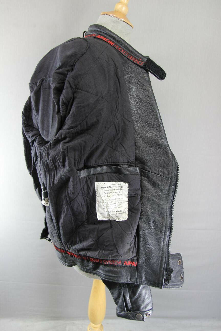 APACHE LEATHERS 'RAMSEY' BLACK LEATHER BIKER JACKET + REMOVABLE PROTECTORS 40 IN