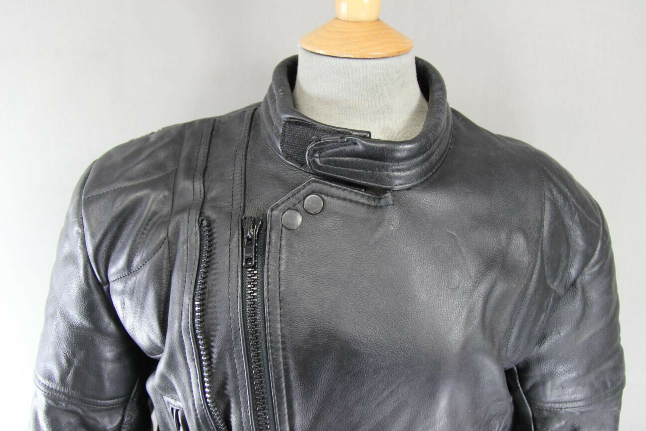 APACHE LEATHERS 'RAMSEY' BLACK LEATHER BIKER JACKET + REMOVABLE PROTECTORS 40 IN