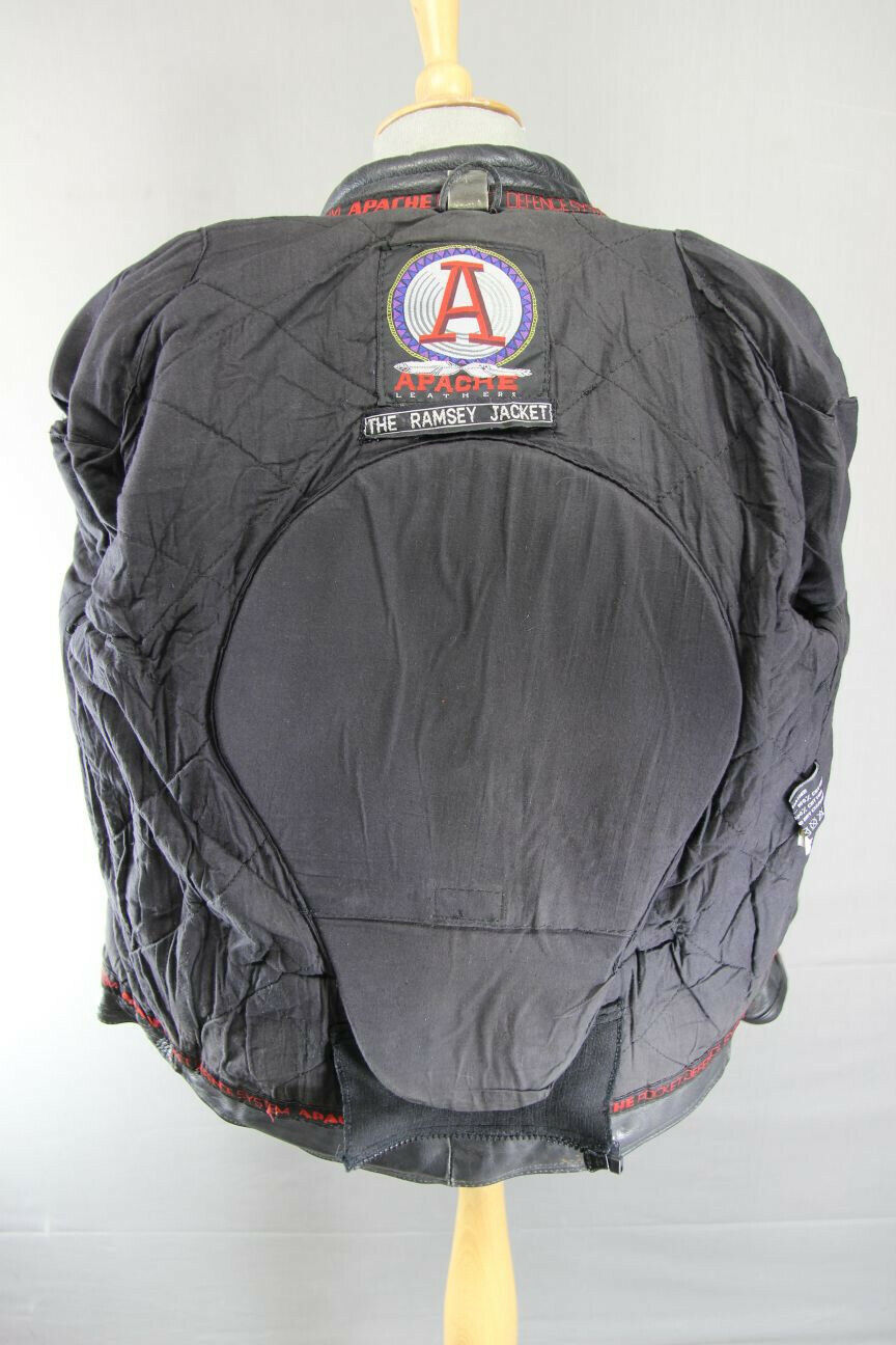APACHE LEATHERS 'RAMSEY' BLACK LEATHER BIKER JACKET + REMOVABLE PROTECTORS 40 IN