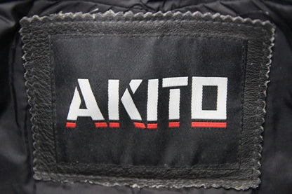 AKITO BLACK LEATHER BIKER TROUSERS + CE KNEE ARMOUR: SIZE 10 WAIST 26IN/LEG 29IN