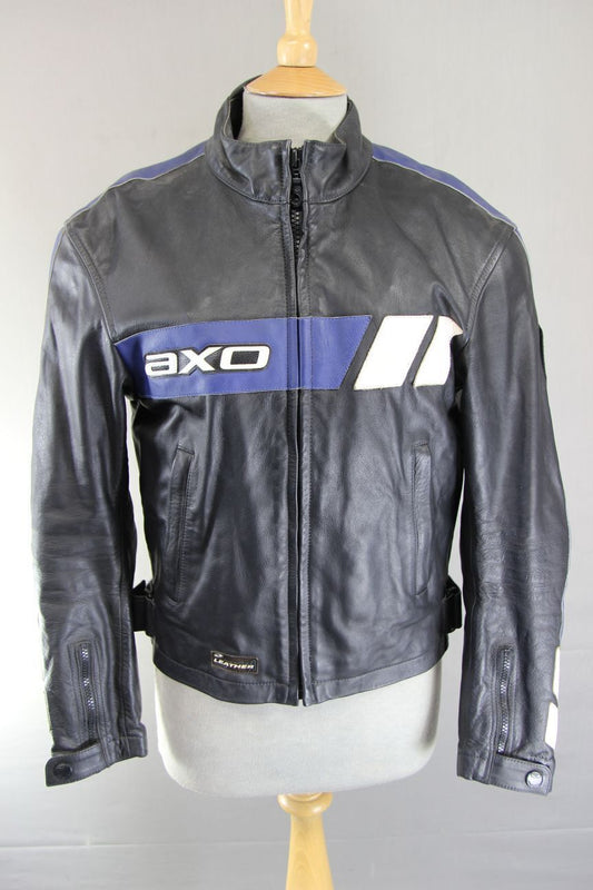 AXO RACING ITALIAN MADE LEATHER BIKER JACKET + CE ARMOUR & THERMAL LINING 36IN/S
