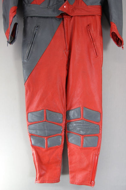 VINTAGE CBR 2 PIECE RED & GREY LEATHER CLASSIC BIKER SUIT 38 INCH/MEDIUM