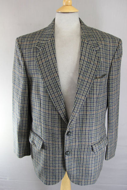 BRITISH MADE CENTAUR PURE WOOL GREEN HOUNDSTOOTH CHECKED JACKET 40 IN (REG FIT)