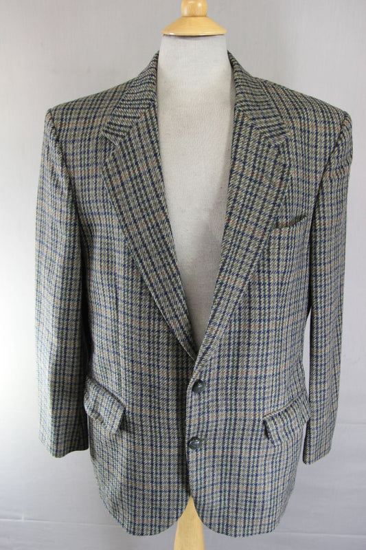 BRITISH MADE CENTAUR PURE WOOL GREEN HOUNDSTOOTH CHECKED JACKET 40 IN (REG FIT)