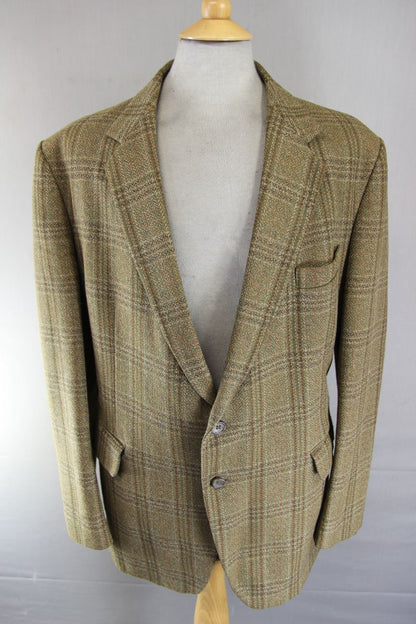 VINTAGE GRENDALE BRITISH MADE GREEN & BROWN CHECKED WOOL BLEND JACKET 44 INCH