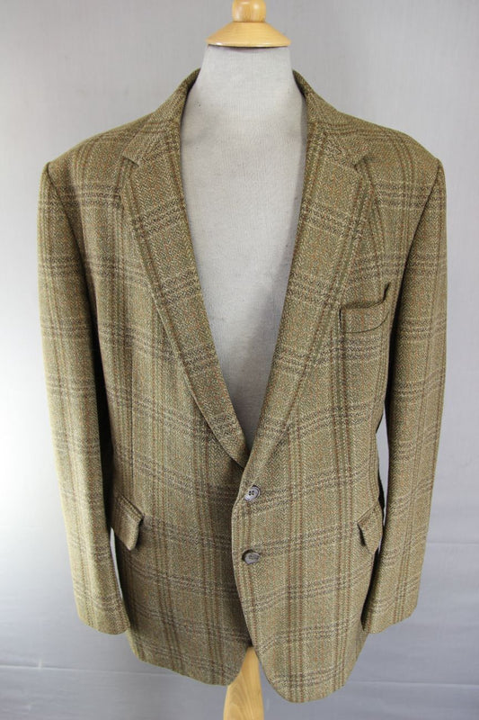 VINTAGE GRENDALE BRITISH MADE GREEN & BROWN CHECKED WOOL BLEND JACKET 44 INCH