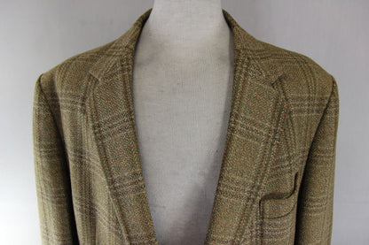 VINTAGE GRENDALE BRITISH MADE GREEN & BROWN CHECKED WOOL BLEND JACKET 44 INCH