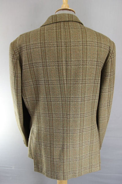 VINTAGE GRENDALE BRITISH MADE GREEN & BROWN CHECKED WOOL BLEND JACKET 44 INCH