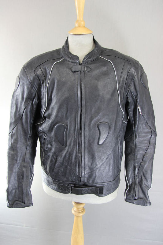 TEXPEED BLACK LEATHER BIKER JACKET WITH CE ARMOUR & THERMAL LINING 44-46 INCH/XL