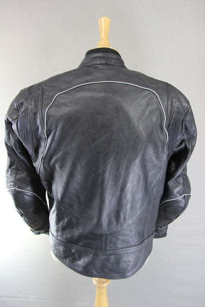 TEXPEED BLACK LEATHER BIKER JACKET WITH CE ARMOUR & THERMAL LINING 44-46 INCH/XL