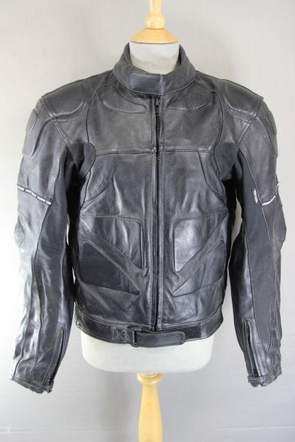 FRANK THOMAS BLACK LEATHER BIKER JACKET WITH ARMASPORT PLUS CE ARMOUR 38-40 INCH