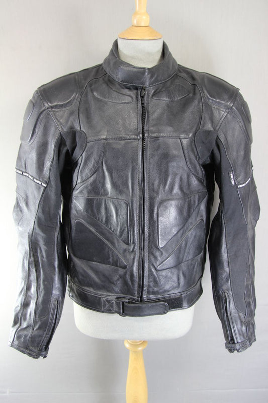FRANK THOMAS BLACK LEATHER BIKER JACKET WITH ARMASPORT PLUS CE ARMOUR 38-40 INCH