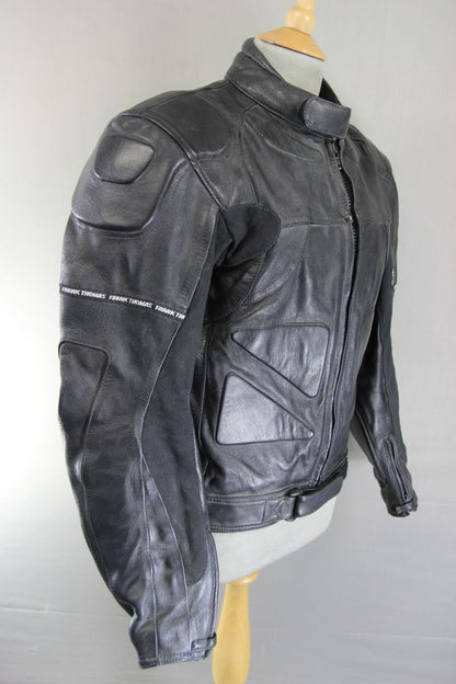 FRANK THOMAS BLACK LEATHER BIKER JACKET WITH ARMASPORT PLUS CE ARMOUR 38-40 INCH