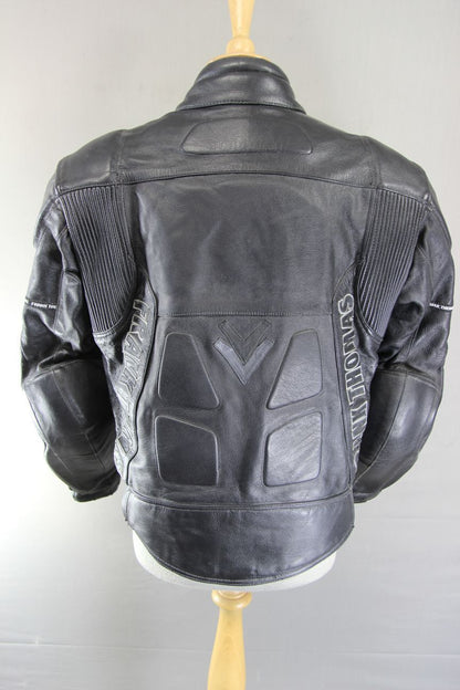 FRANK THOMAS BLACK LEATHER BIKER JACKET WITH ARMASPORT PLUS CE ARMOUR 38-40 INCH
