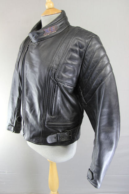 X8 SYSTEMS CLASSIC BLACK LEATHER BIKER JACKET 36 INCH
