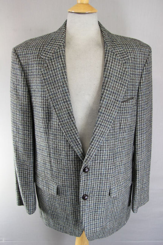 BRITISH MADE MARKS & SPENCER PURE WOOL GREEN HOUNDSTOOTH CHECK TWEED JACKET 40IN