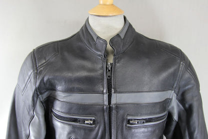 SPORTEX STRIKE BLACK & GREY LEATHER BIKER JACKET WITH REMOVABLE PROTECTORS 40 IN
