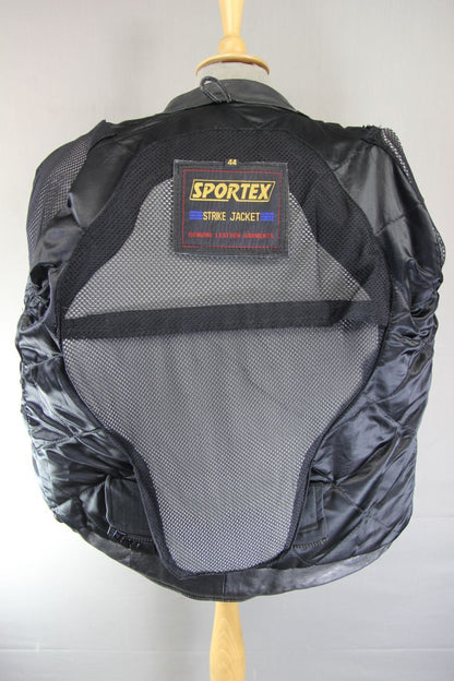 SPORTEX STRIKE BLACK & GREY LEATHER BIKER JACKET WITH REMOVABLE PROTECTORS 40 IN