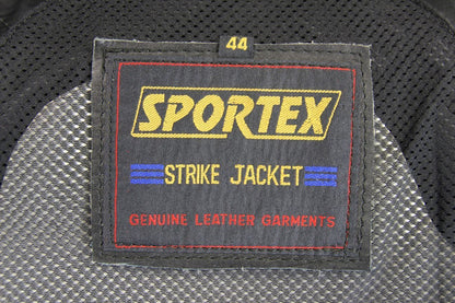 SPORTEX STRIKE BLACK & GREY LEATHER BIKER JACKET WITH REMOVABLE PROTECTORS 40 IN