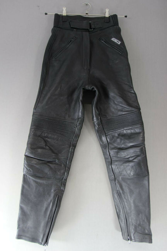 ASHMAN BLACK COWHIDE LEATHER BIKER TROUSERS SIZE 10 WAIST 24 IN/INSIDE LEG 29 IN
