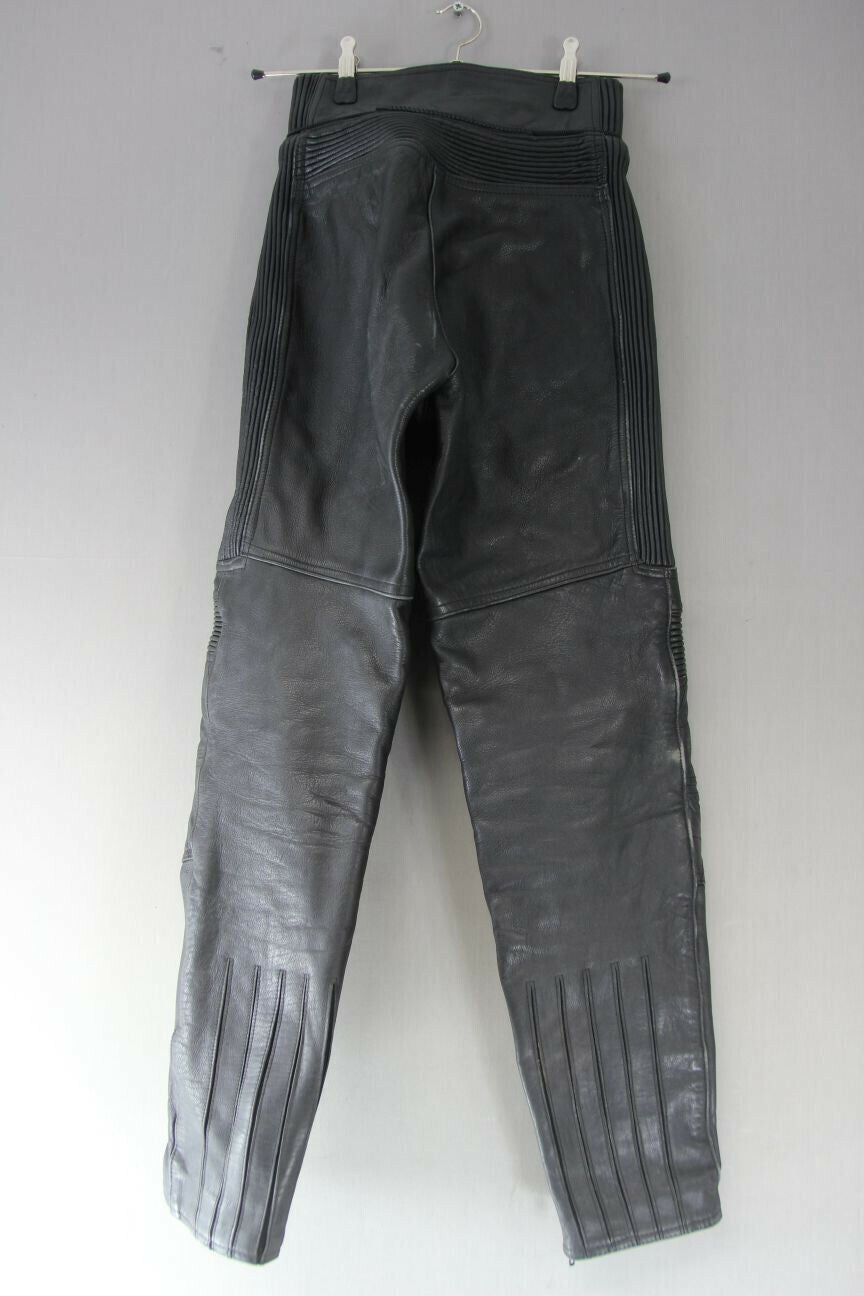 ASHMAN BLACK COWHIDE LEATHER BIKER TROUSERS SIZE 10 WAIST 24 IN/INSIDE LEG 29 IN
