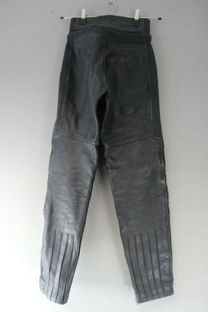 ASHMAN BLACK COWHIDE LEATHER BIKER TROUSERS SIZE 10 WAIST 24 IN/INSIDE LEG 29 IN
