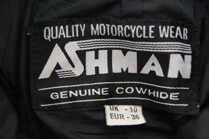 ASHMAN BLACK COWHIDE LEATHER BIKER TROUSERS SIZE 10 WAIST 24 IN/INSIDE LEG 29 IN
