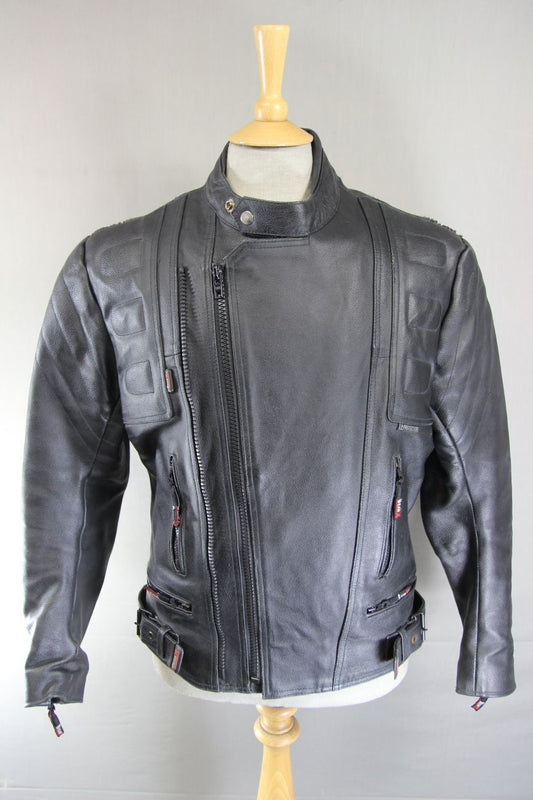 GEAR X CLASSIC BLACK LEATHER BIKER JACKET 38-40 INCH/MEDIUM