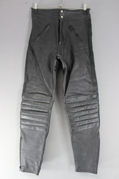 CLASSIC BLACK LEATHER BIKER TROUSERS: WAIST 30 INCHES/INSIDE LEG 29 INCHES