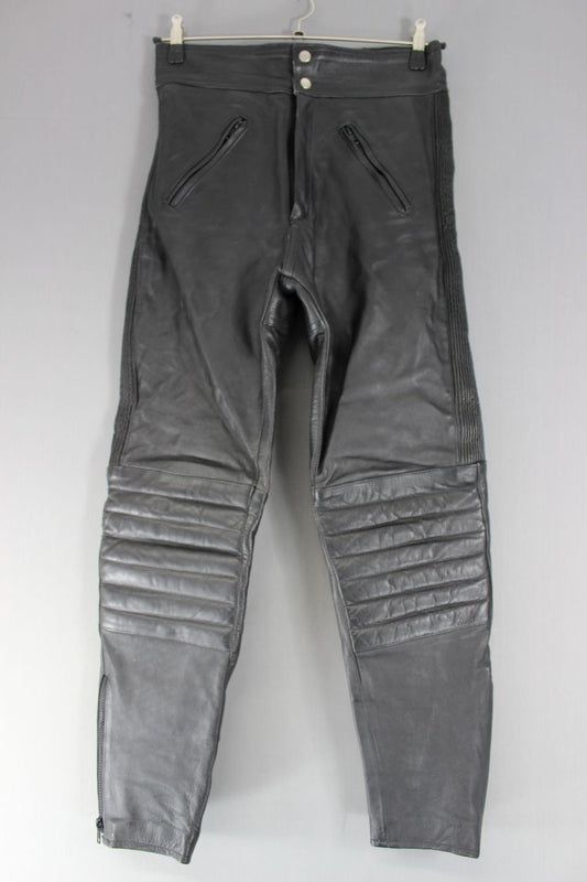 CLASSIC BLACK LEATHER BIKER TROUSERS: WAIST 30 INCHES/INSIDE LEG 29 INCHES