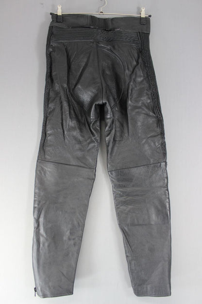 CLASSIC BLACK LEATHER BIKER TROUSERS: WAIST 30 INCHES/INSIDE LEG 29 INCHES