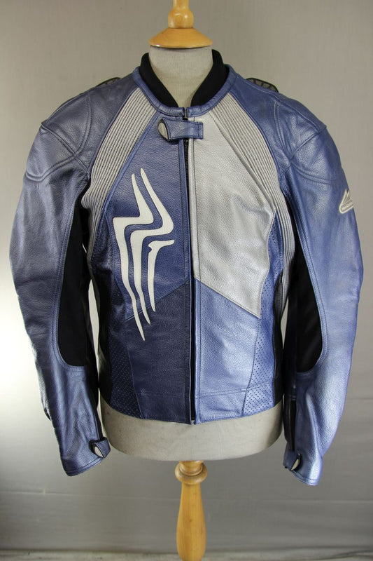 HEIN GERICKE PRO SPORTS BLUE, SILVER & BLACK LEATHER BIKER JACKET+CE ARMOUR 40IN