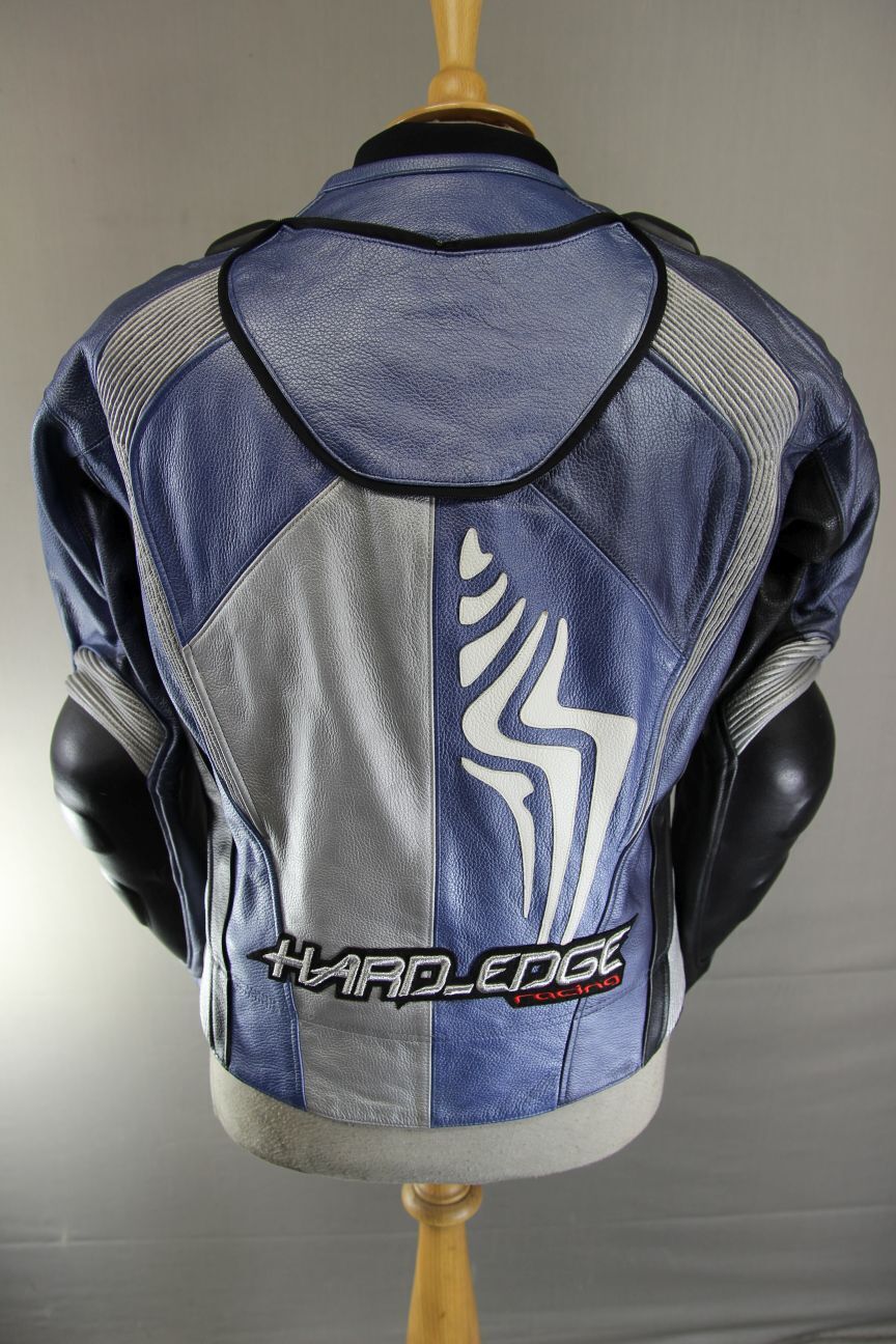 HEIN GERICKE PRO SPORTS BLUE, SILVER & BLACK LEATHER BIKER JACKET+CE ARMOUR 40IN