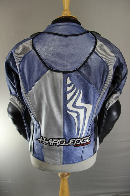 HEIN GERICKE PRO SPORTS BLUE, SILVER & BLACK LEATHER BIKER JACKET+CE ARMOUR 40IN