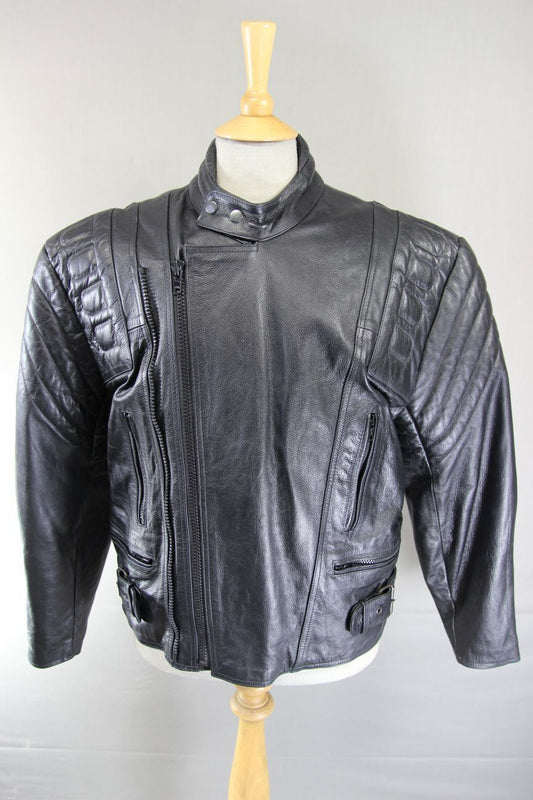 ATTRACTION BLACK LEATHER BIKER JACKET WITH REMOVABLE THERMAL LINING 42-44 INCH