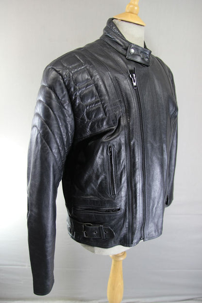 ATTRACTION BLACK LEATHER BIKER JACKET WITH REMOVABLE THERMAL LINING 42-44 INCH