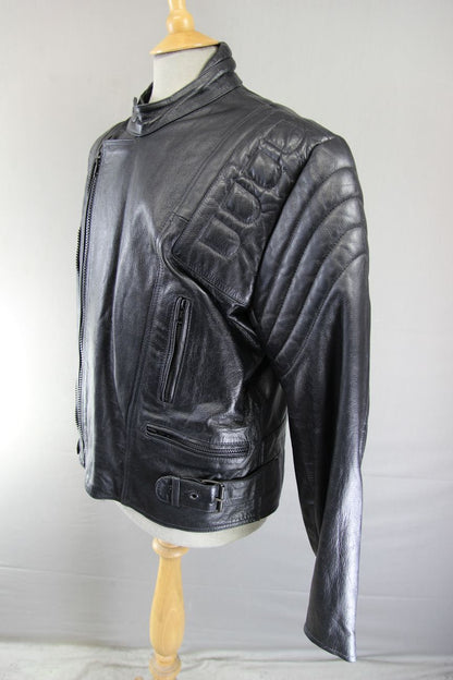 ATTRACTION BLACK LEATHER BIKER JACKET WITH REMOVABLE THERMAL LINING 42-44 INCH