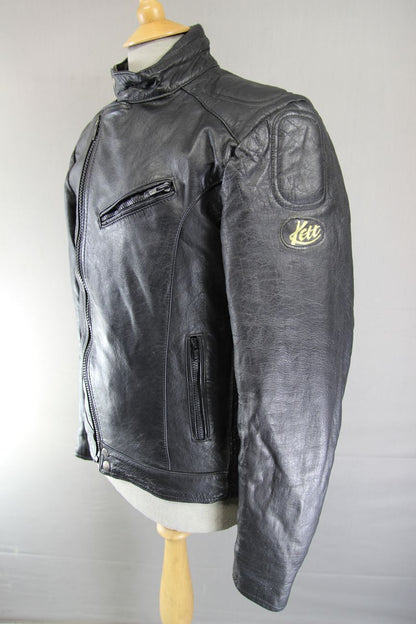 VINTAGE KETT CLASSIC BLACK COWHIDE LEATHER BIKER JACKET 36-38 INCH
