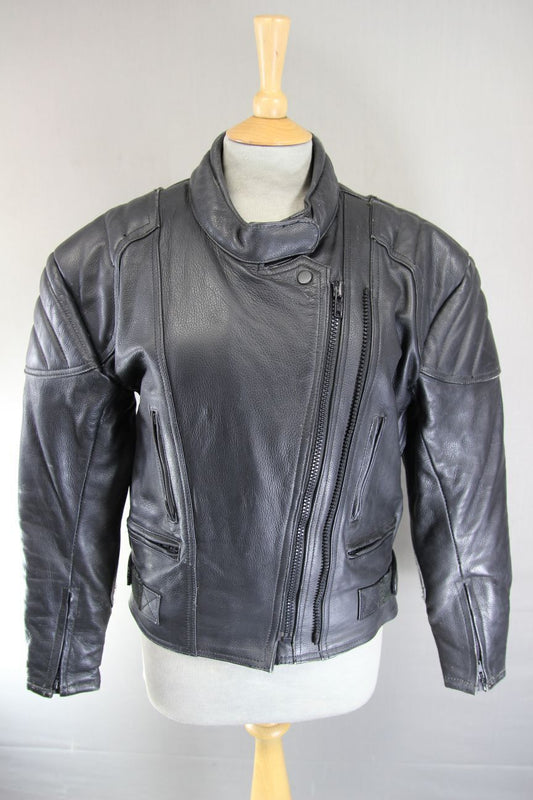 CLASSIC LAMBA BLACK LEATHER BIKER JACKET: SIZE 14/34 -36 INCH CHEST