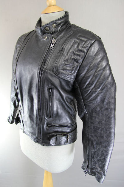 CLASSIC AKITO T-FORCE BLACK LEATHER BIKER JACKET: SIZE 12/34 -36 INCH CHEST