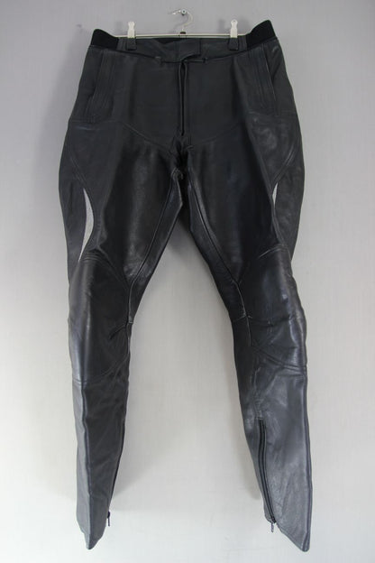 HEIN GERICKE BLACK LEATHER BIKER TROUSERS + CE ARMOUR SIZE 16: WAIST 32"/LEG 31"