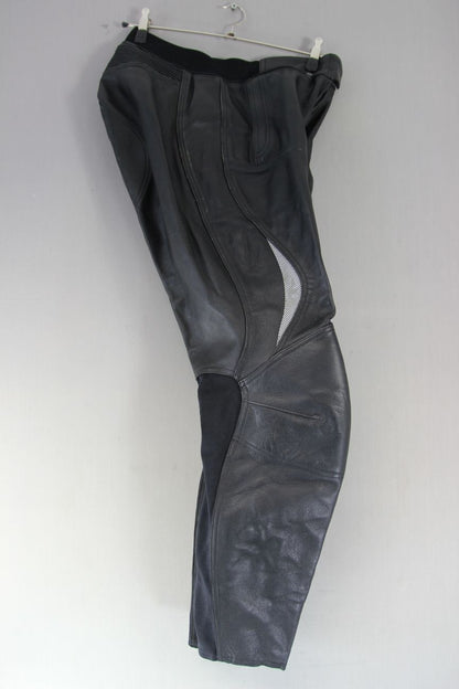 HEIN GERICKE BLACK LEATHER BIKER TROUSERS + CE ARMOUR SIZE 16: WAIST 32"/LEG 31"