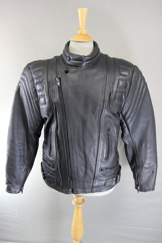 CLASSIC BIKER'S GEARBOX BLACK COWHIDE LEATHER BIKER JACKET 40-42 INCH