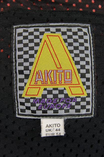 AKITO BLACK, RED & SILVER LEATHER BIKER JACKET 42 INCH CHEST