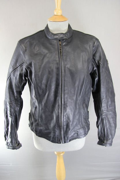 EXERO BLACK LEATHER BIKER JACKET WITH CE ARMOUR & THERMAL LINING: SIZE 16
