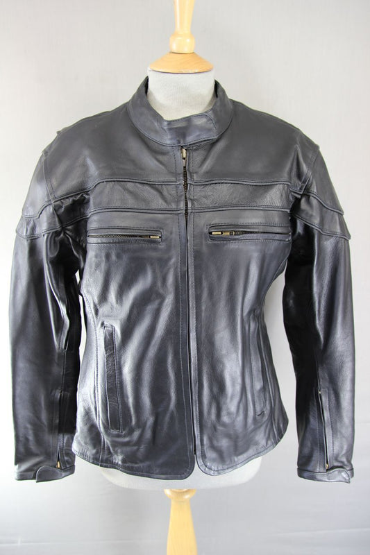 SUPERB BIKERS GEAR BLACK LEATHER JACKET WITH CE ARMOUR & THERMAL LINING: SIZE 16