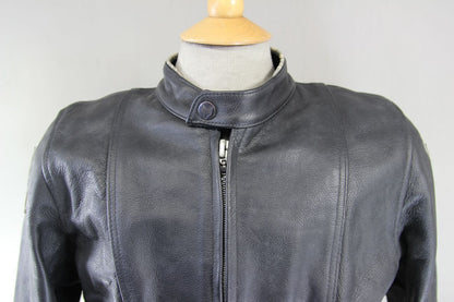 WOLF RACING CONSTRUCTION BLACK LEATHER BIKER JACKET WITH CE ARMOUR: SIZE 16