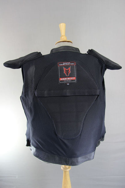 WOLF RACING CONSTRUCTION BLACK LEATHER BIKER JACKET WITH CE ARMOUR: SIZE 16
