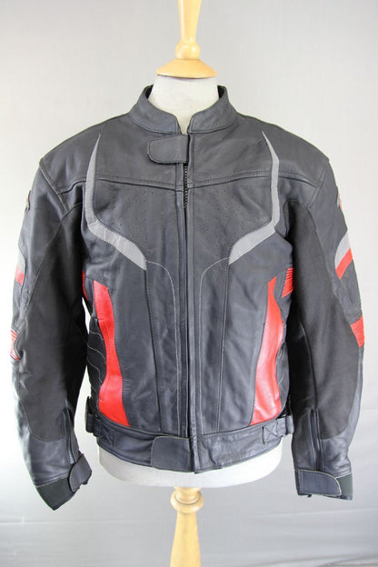 TEXPEED BLACK & RED LEATHER BIKER JACKET WITH CE ARMOUR & THERMAL LINING 40"/MED