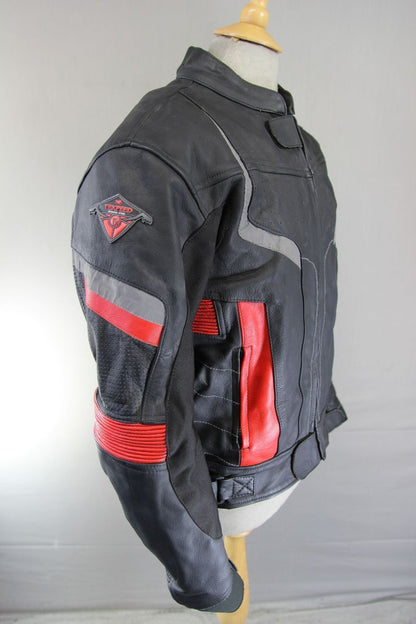 TEXPEED BLACK & RED LEATHER BIKER JACKET WITH CE ARMOUR & THERMAL LINING 40"/MED